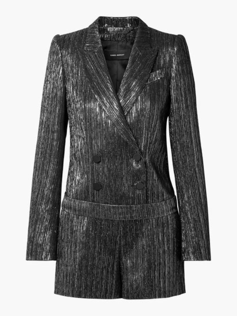 Isabel Marant Derron Double Breasted Silver Metallic Lurex Romper EU 34